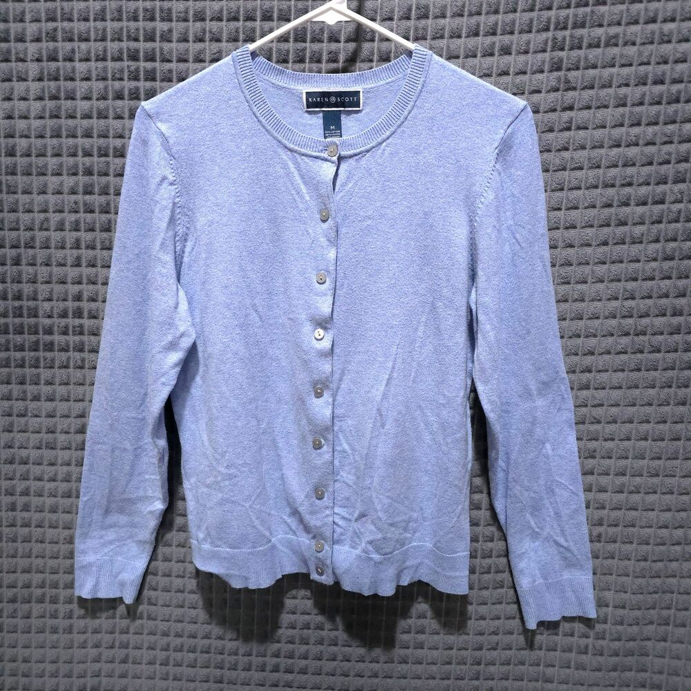 Powder Blue Button Cardigan Sweater SzM Soft Clean Girl Preppy Old Money Y2K 90s